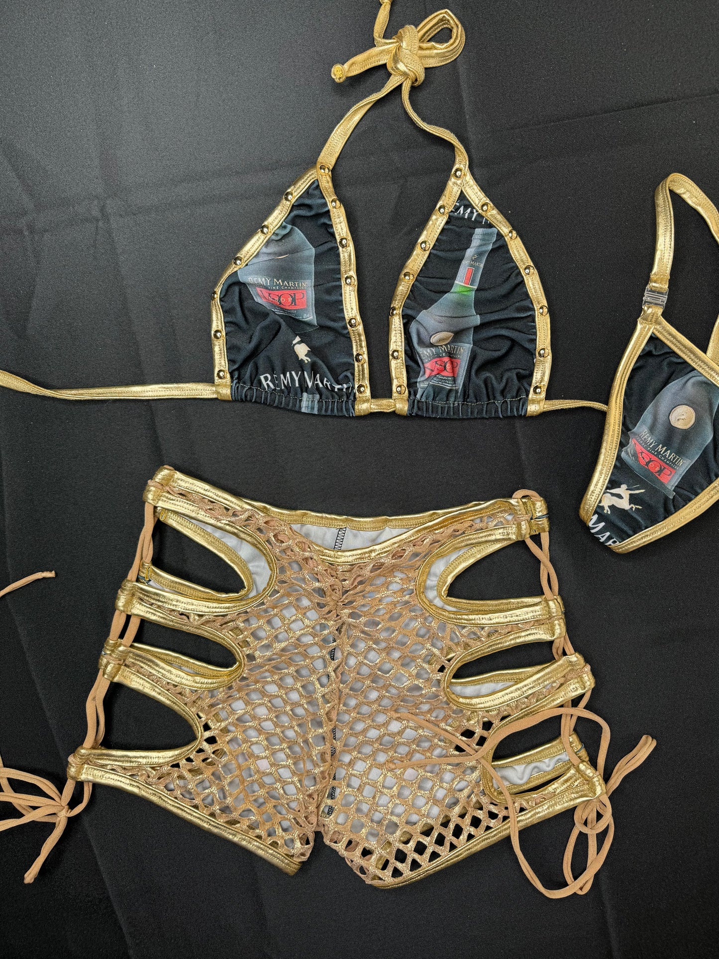 Black/Gold Henny Two-Piece Shorts Lingerie Outfit