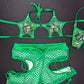 Holographic Green Camouflage/Green Spandex Fishnet Star-Top/Shorts Two-Piece Lingerie Outfit