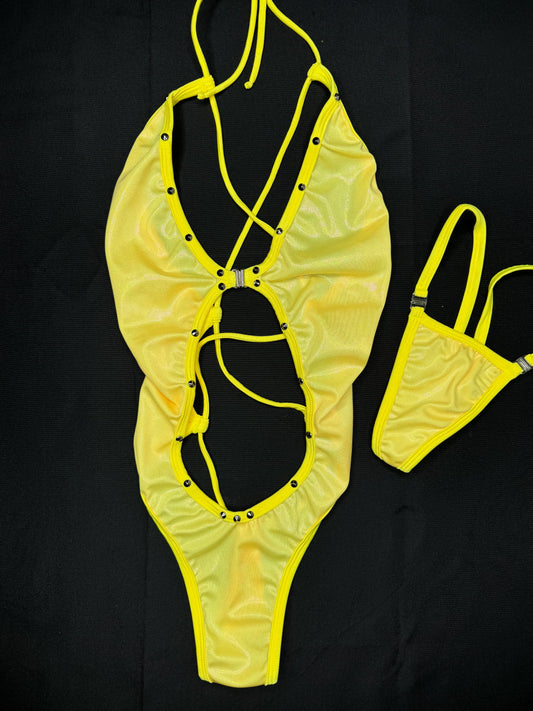 Metallic Yellow One-Piece Exotic Dancer Outfit