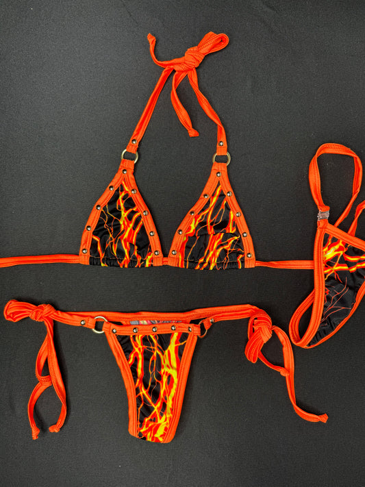 Orange/Black Lightning Two-Piece Bikini Lingerie Outfit