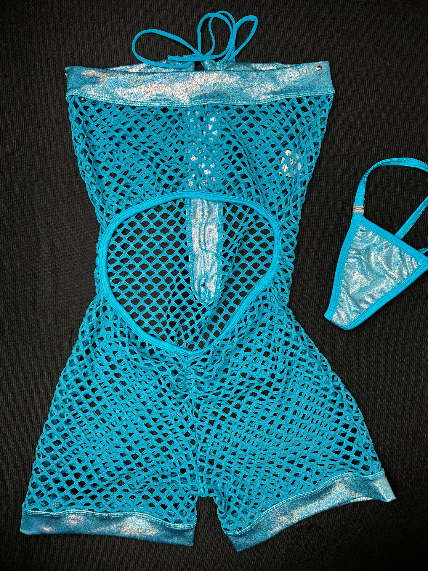 Mystic Blue/Turquoise FishnetOne-Piece Lingerie Outfit