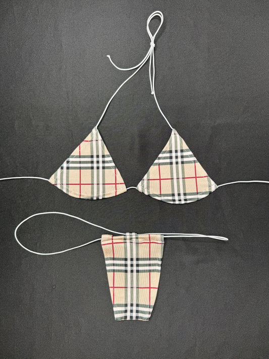 Designer Plaid Micro Bikini Lingerie Outfit