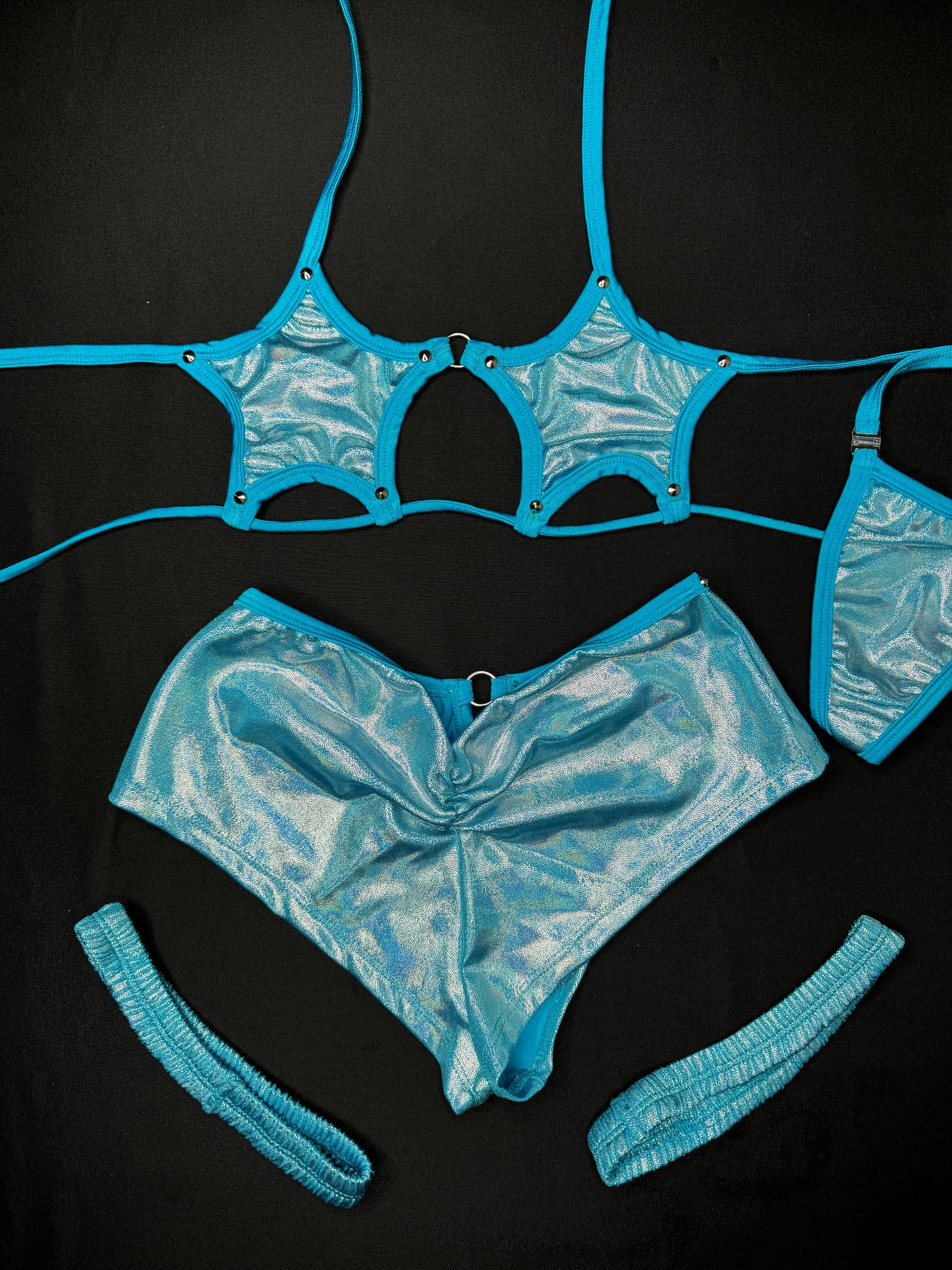 Mystic Blue Two-Piece Shorts with Garters Lingerie Outfit