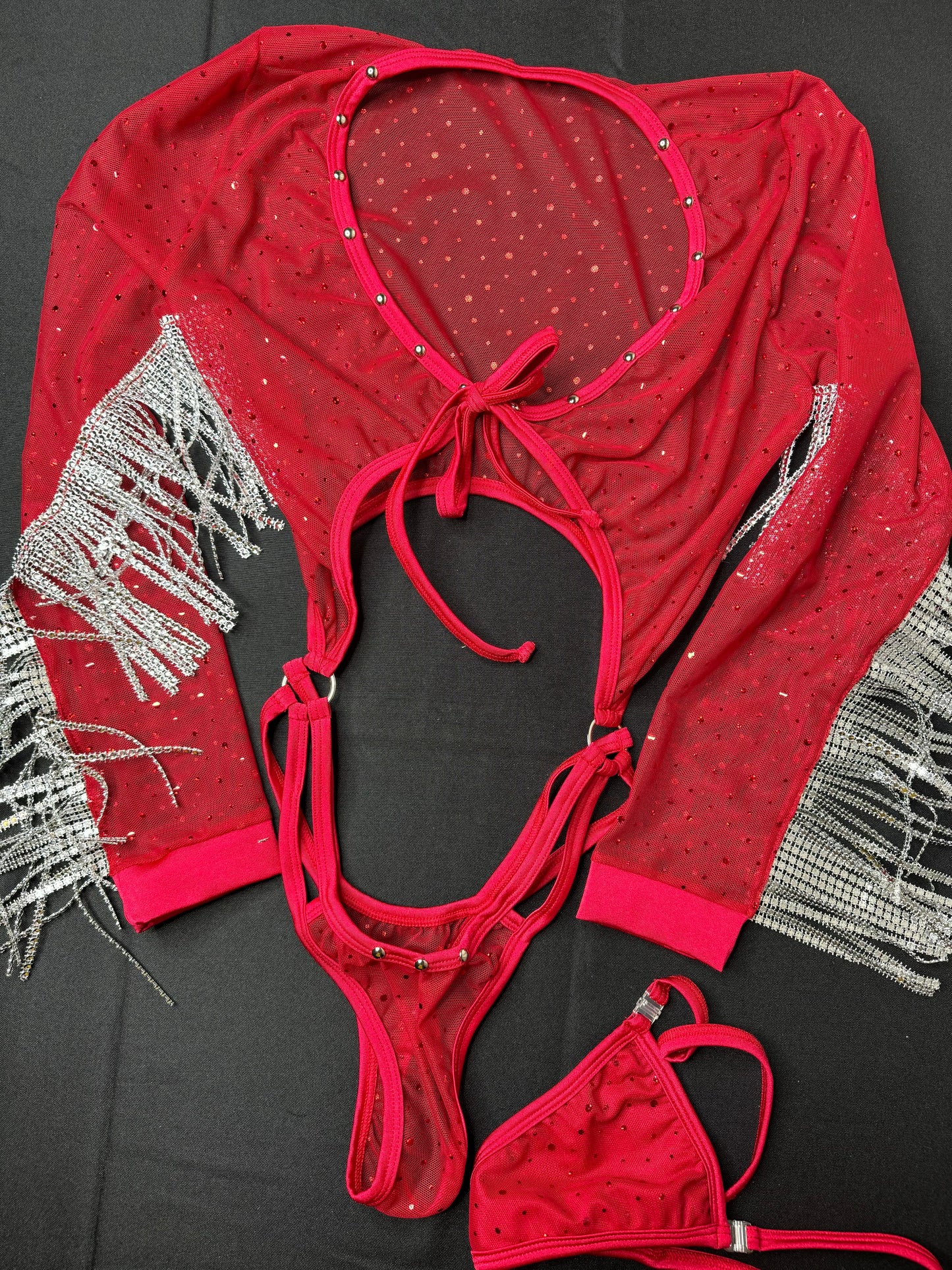 Black/Red Sparkle Mesh One-Piece Stripper Outfit