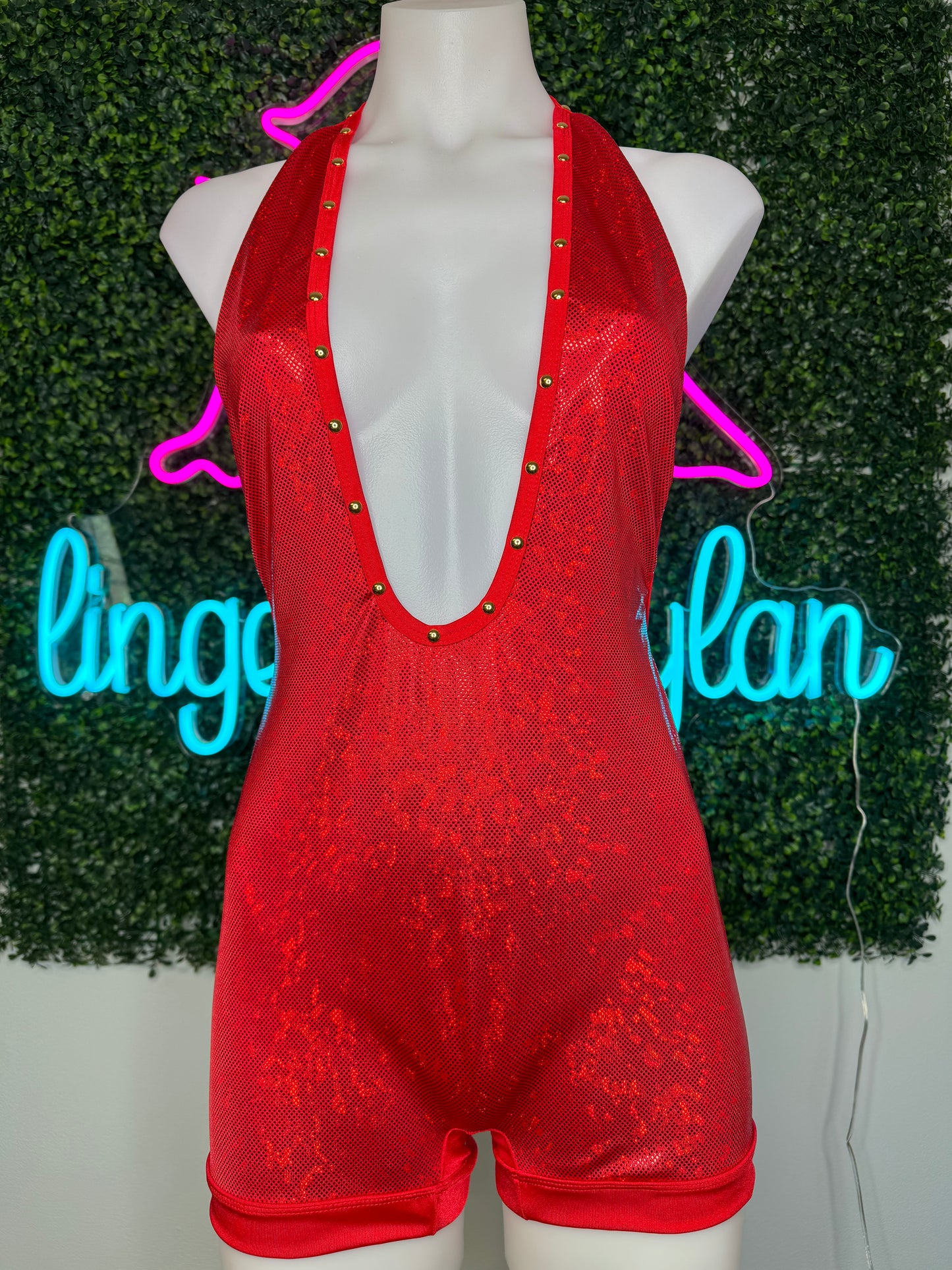 Metallic Red One-Piece Stripper Outfit