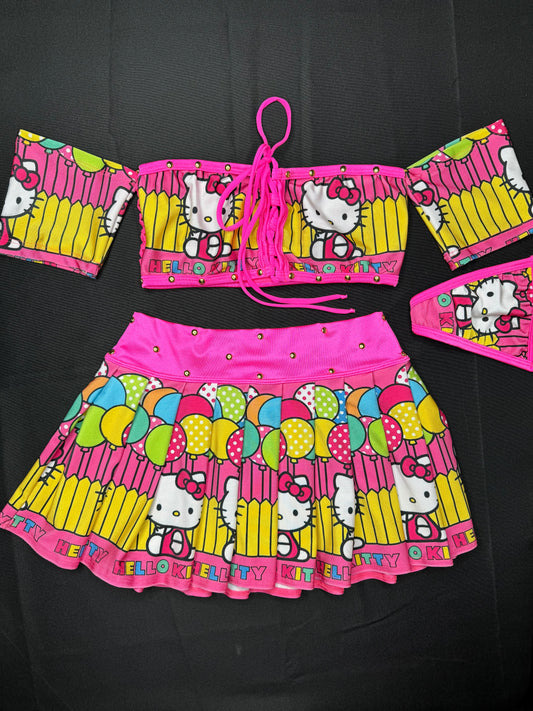 Hot Pink Kitty Two-Piece Skirt Outfit