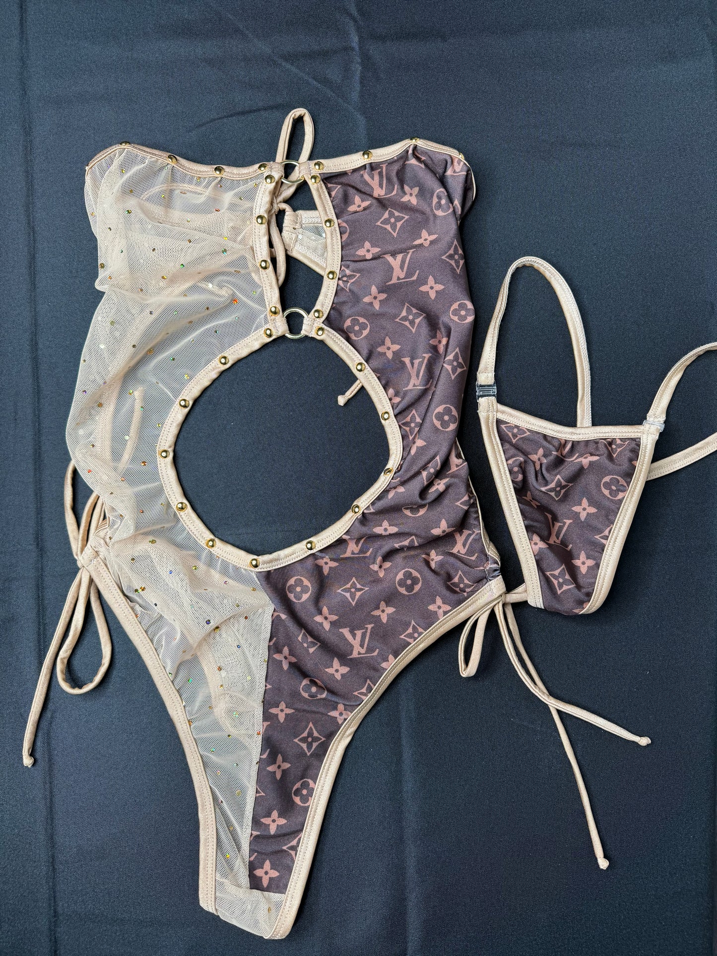 Brown/Gold One-Piece Stripper Outfit