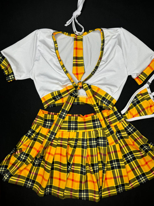 Yellow/White Plaid School Girl Skirt Lingerie Outfit