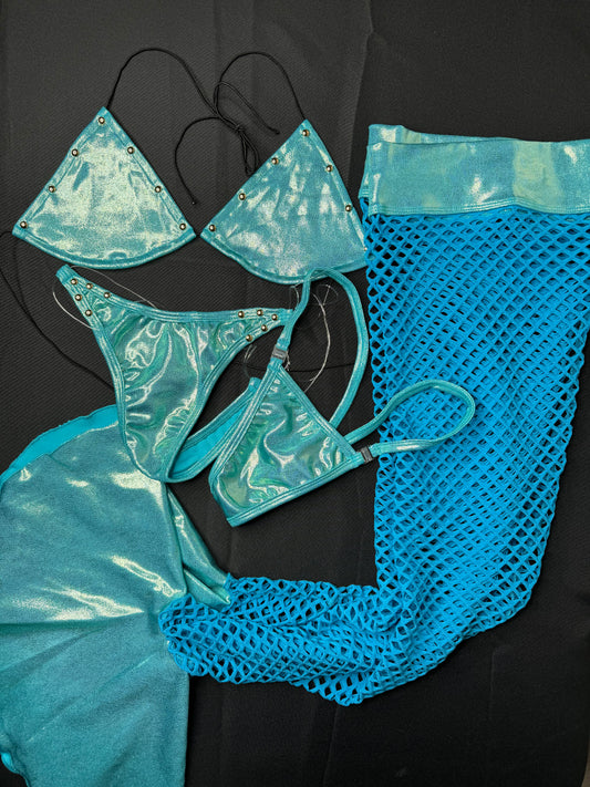 Aqua/Turquoise Fishnet Exotic Dance Wear Leg Outfit
