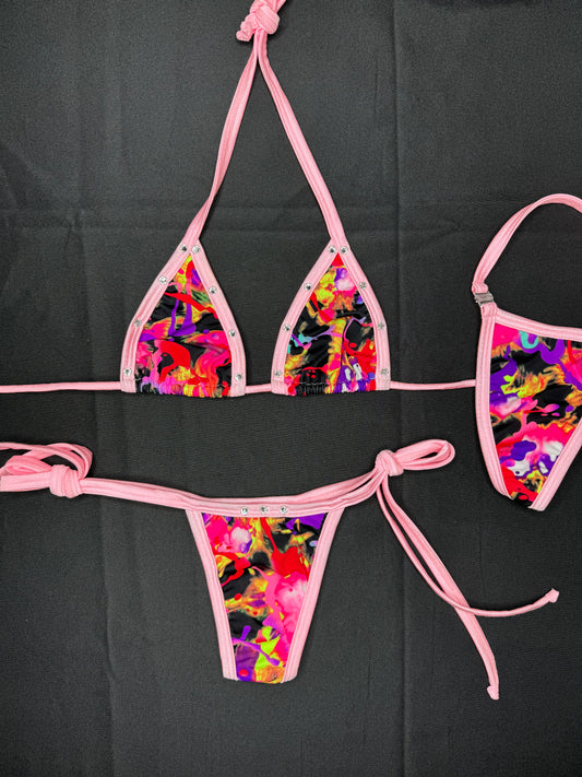Baby Pink/Paint Splatter Two-Piece Bikini Lingerie Outfit