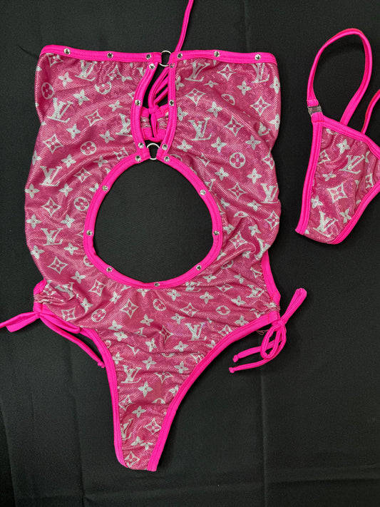 Metallic Pink/Hot Pink One-Piece Exotic Dancer Outfit