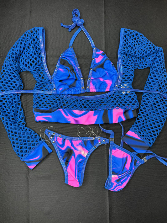 Royal Blue/Cosmic Purple Three-Piece Stripper Outfit