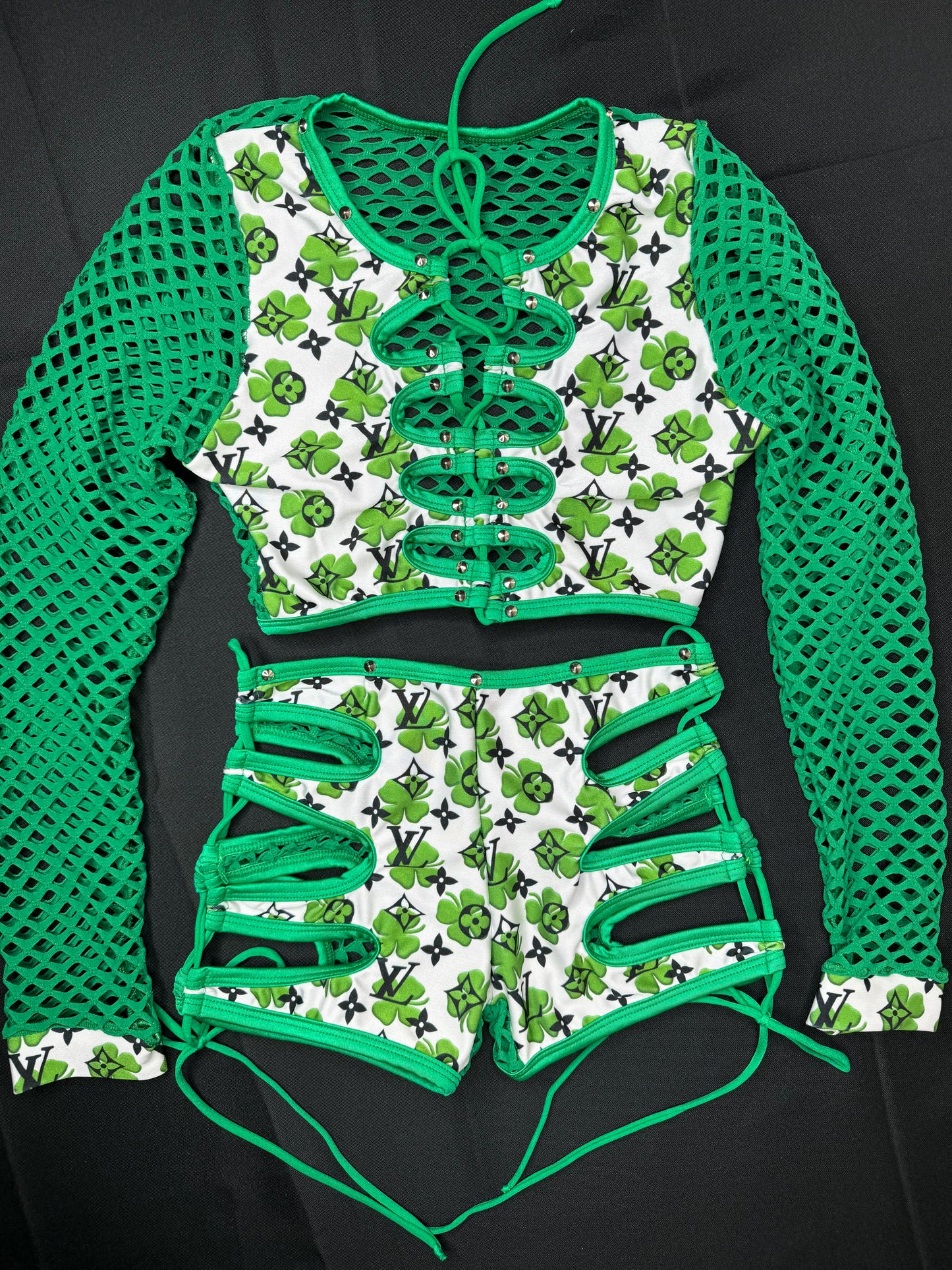 Saint Patrick’s Day Two-Piece Long Sleeve/Shorts Exotic Dancer Outfit