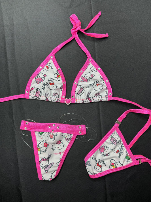 Metallic Hot Pink Kitty Two-Piece Bikini Outfit