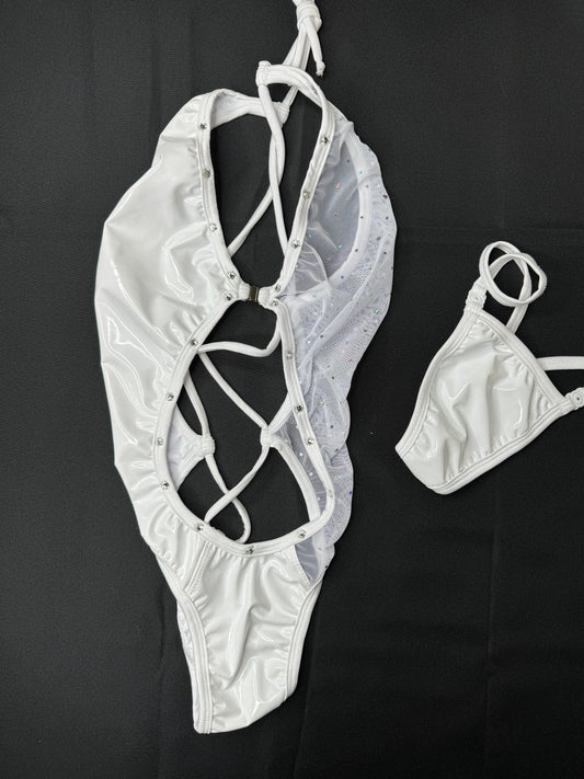 White Latex/Mesh One-Piece Exotic Dancer Outfit