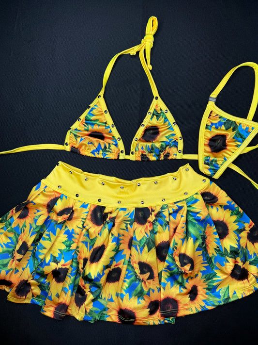 Sunflower/Yellow Two-Piece Skirt Lingerie Outfit