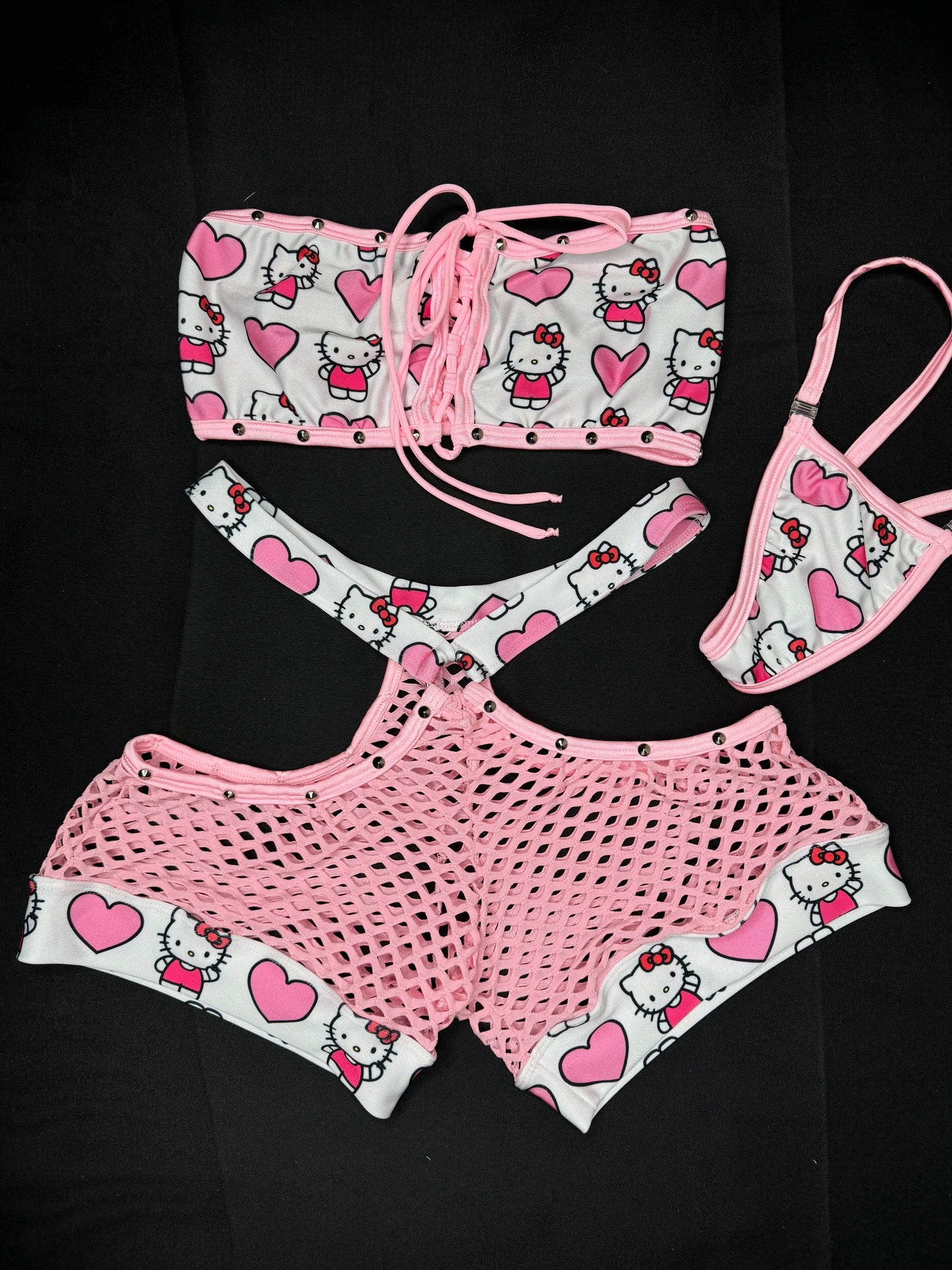 Baby Pink Kitty Hearts Two-Piece Lingerie Outfit