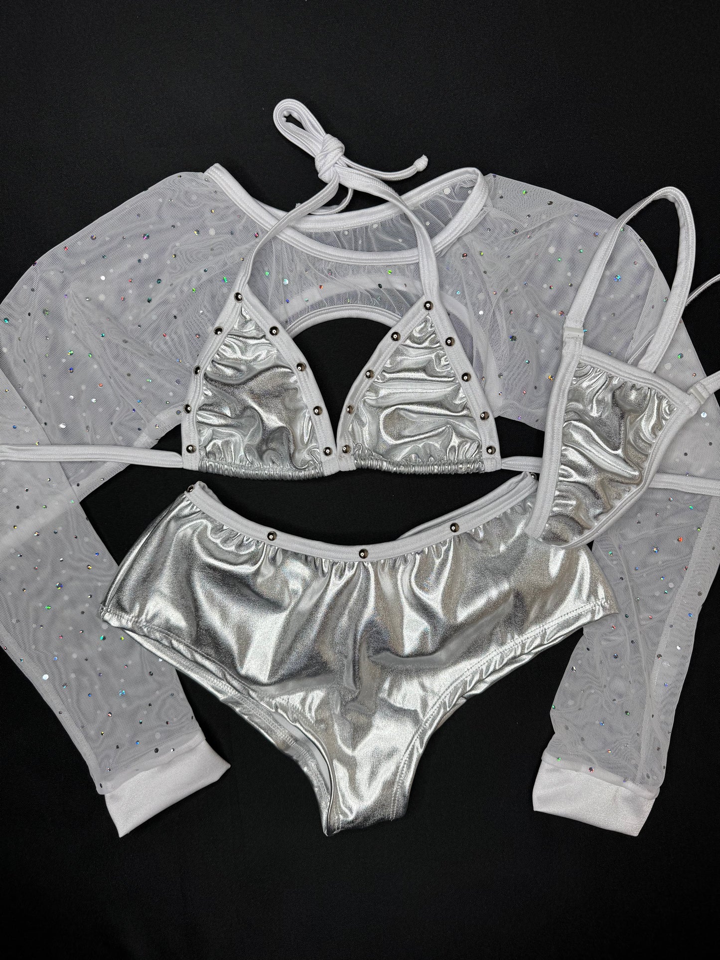 Chrome Bikini Top Crop Top Bikini Top/Short Three-Piece Lingerie Outfit