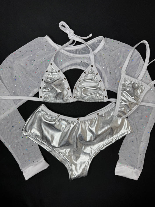 Chrome Bikini Top Crop Top Bikini Top/Short Three-Piece Lingerie Outfit