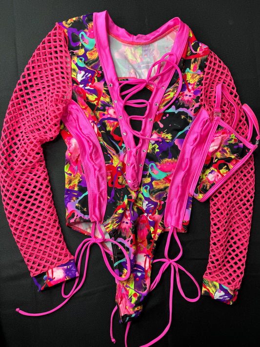 Hot Pink/Paint Splatter Leotard Stripper Outfit