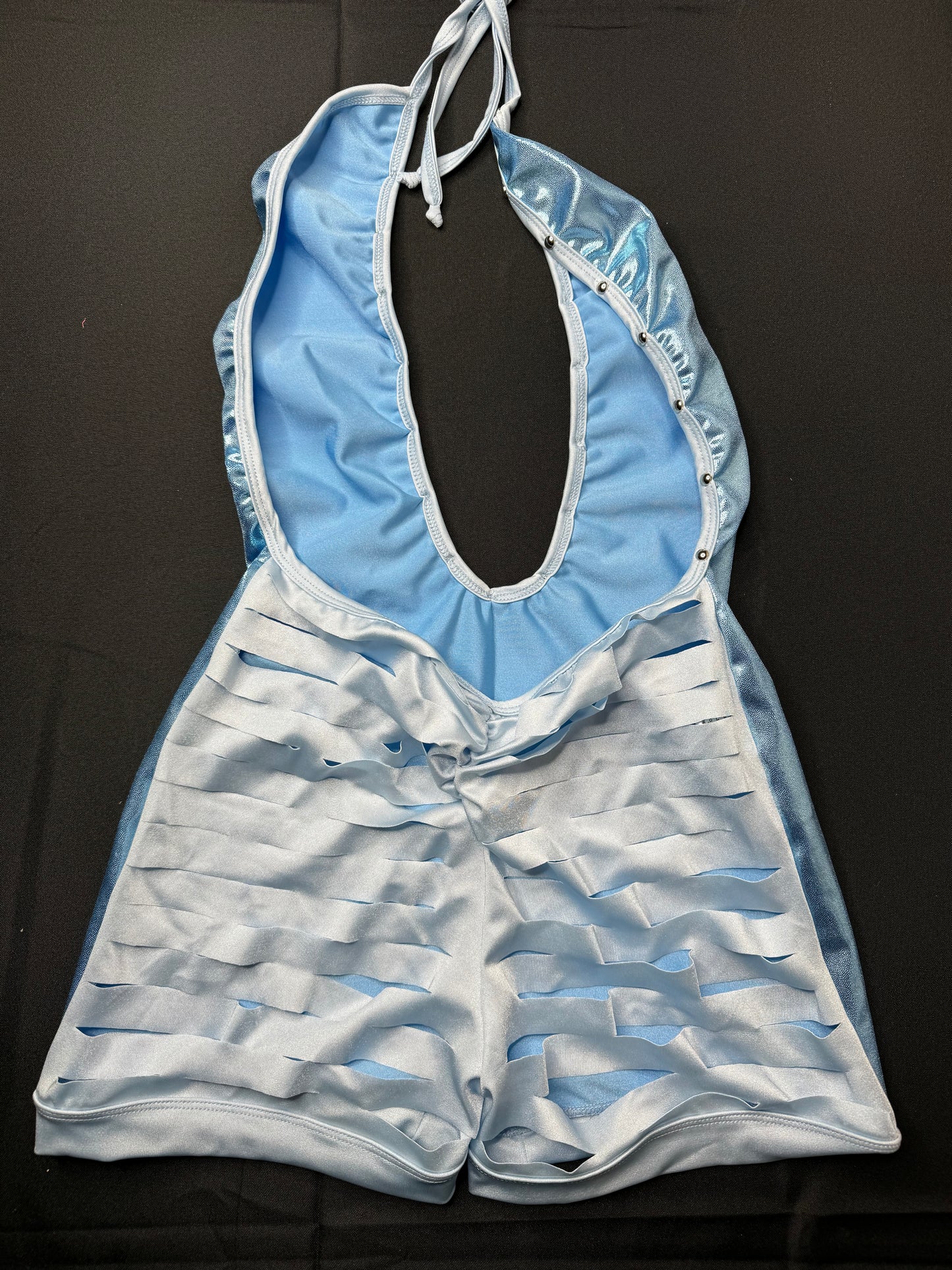 Metallic Blue/Baby Blue Ripped Back One-Piece Stripper Outfit