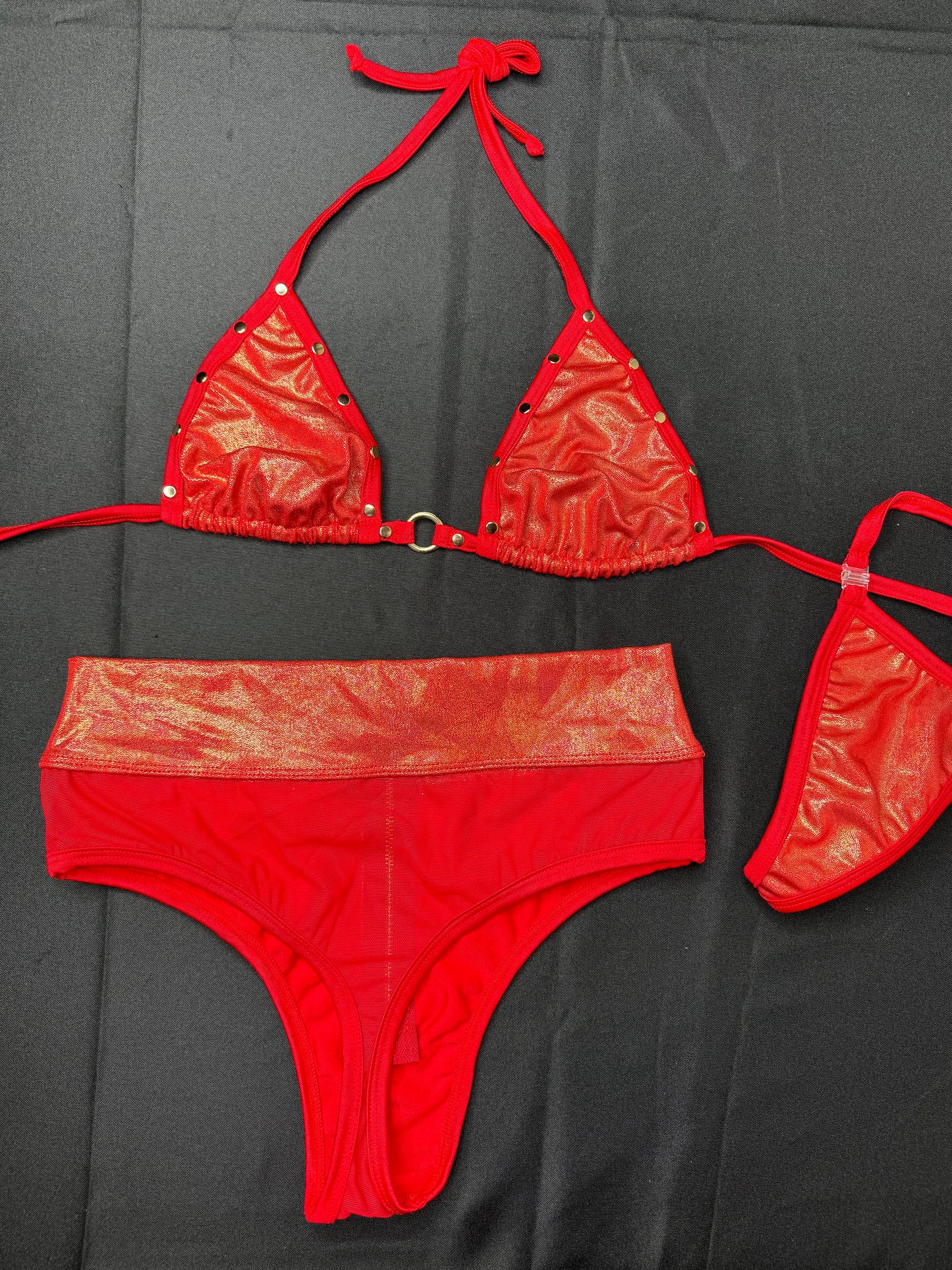 Metallic Red Two-Piece Exotic Dancer Outfit