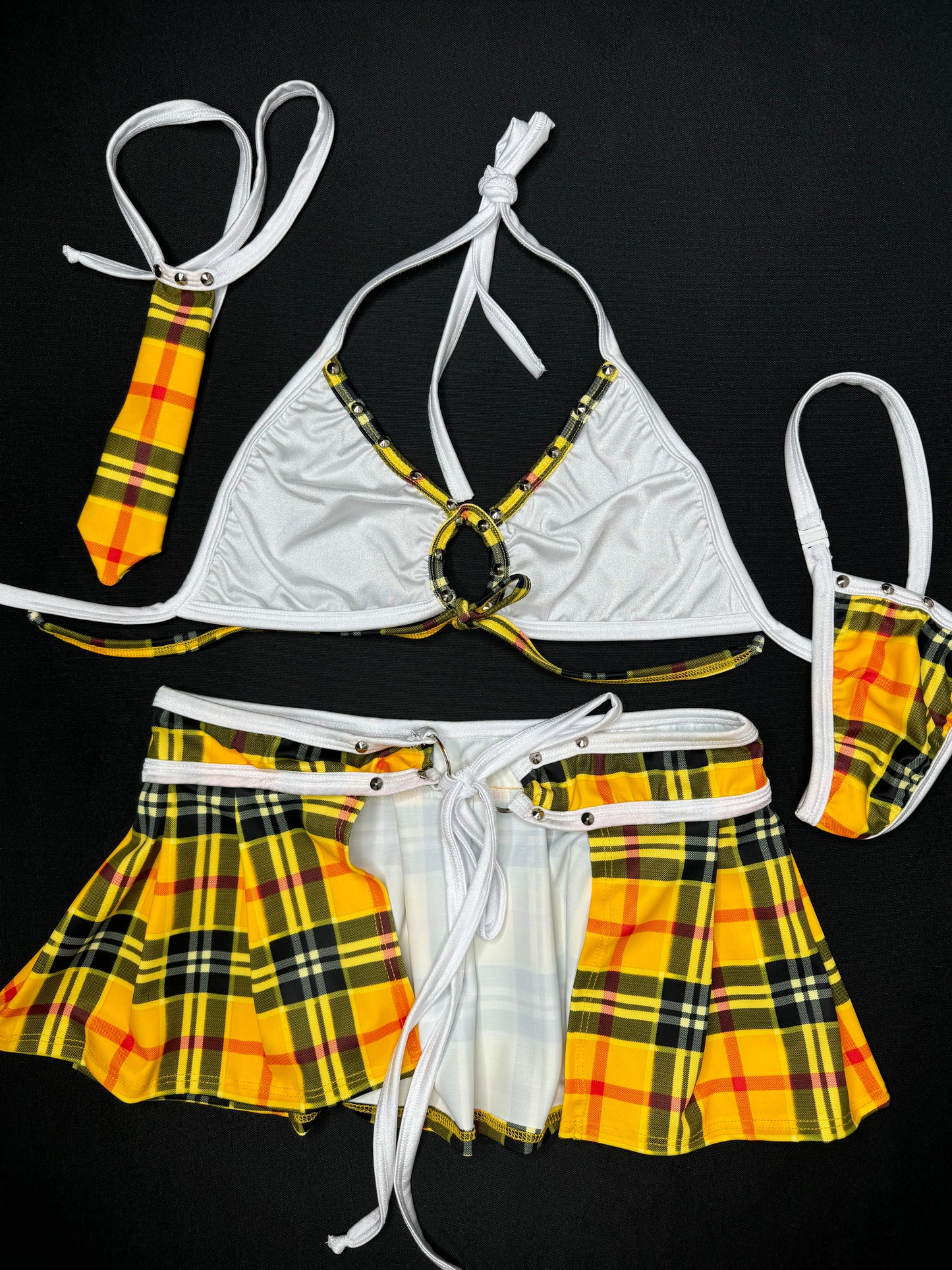 Yellow/White Plaid School Girl Skirt Lingerie Outfit