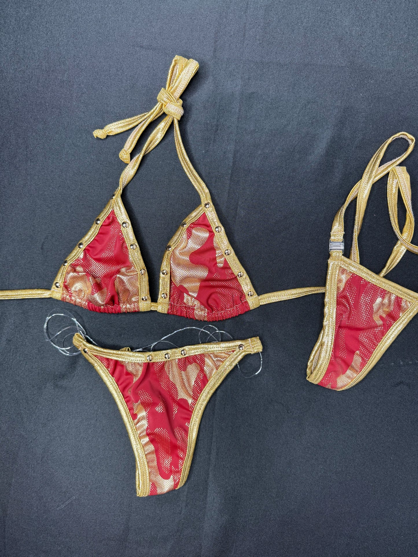 Gold/Red Ombré Two-Piece Bikini Lingerie Outfit