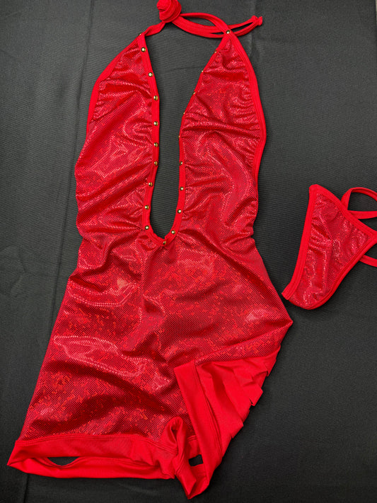 Metallic Red One-Piece Stripper Outfit