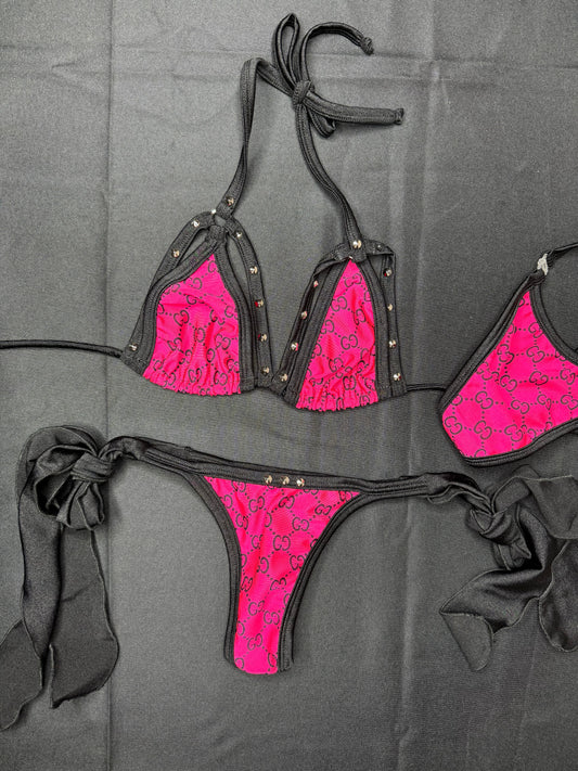 Hot Pink/Black Two-Piece Exotic Dancer Outfit