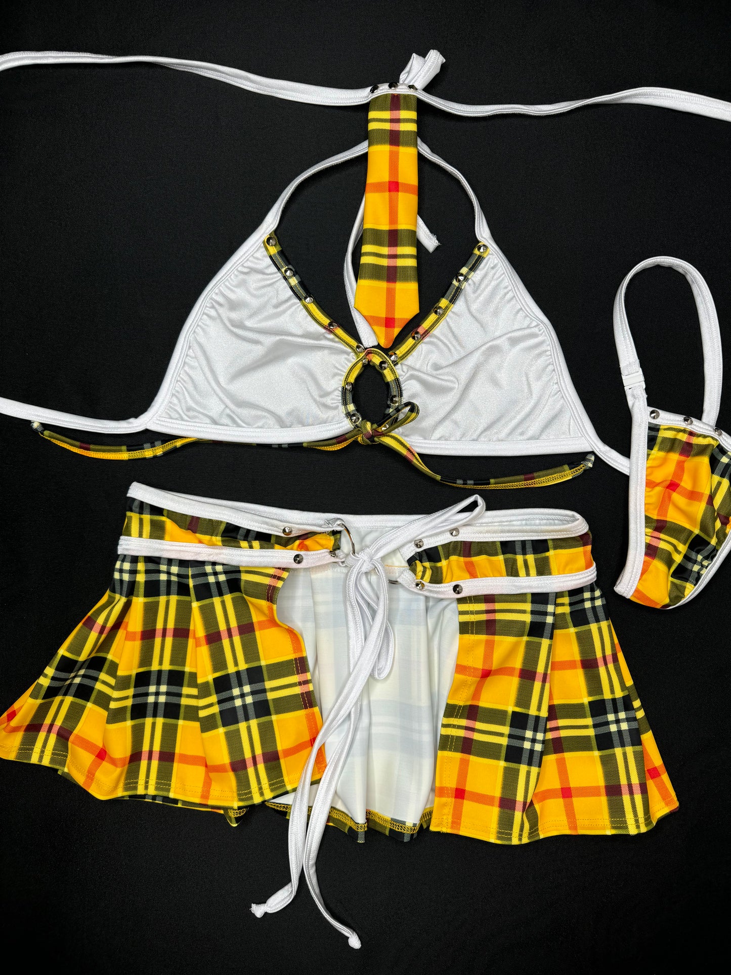 Yellow/White Plaid School Girl Skirt Lingerie Outfit