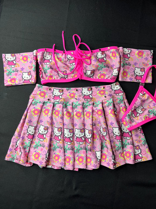 Baby Pink/Hot Pink Kitty Two-Piece Skirt Outfit