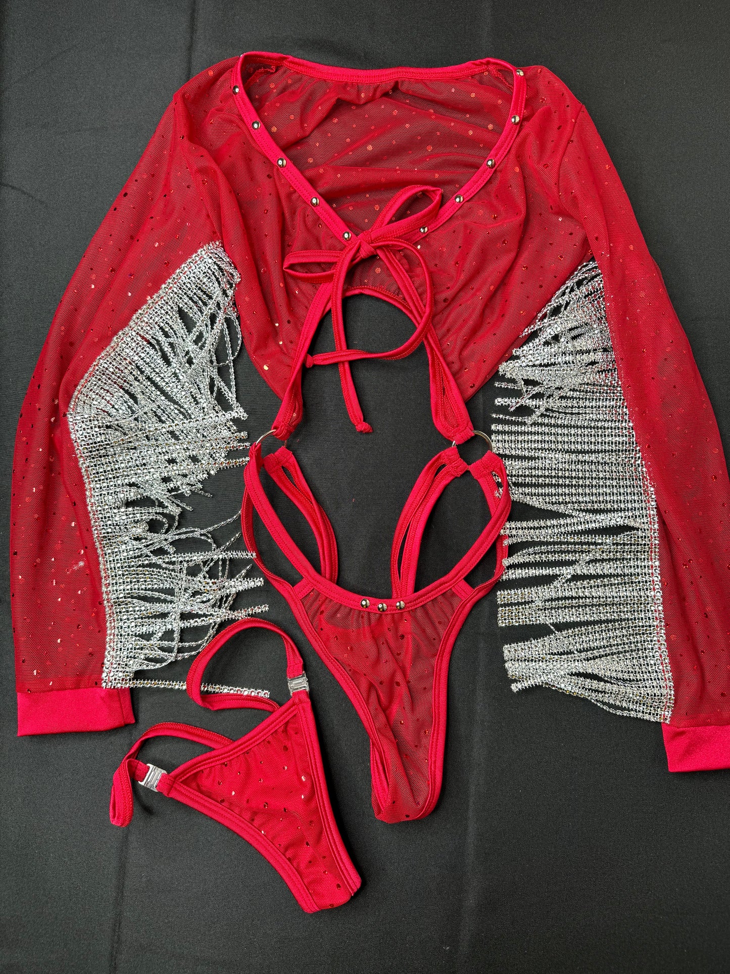 Black/Red Sparkle Mesh One-Piece Stripper Outfit