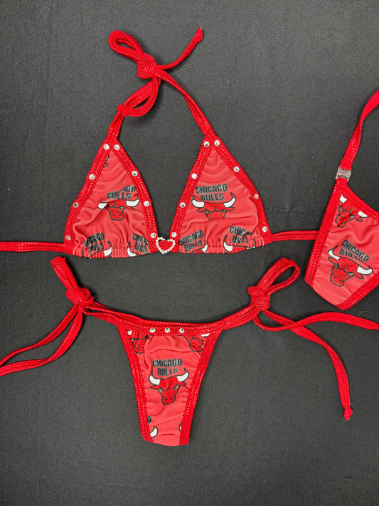 Metallic Red/Red Chicago Bulls NBA Spandex Fabric Two-Piece Lingerie Bikini