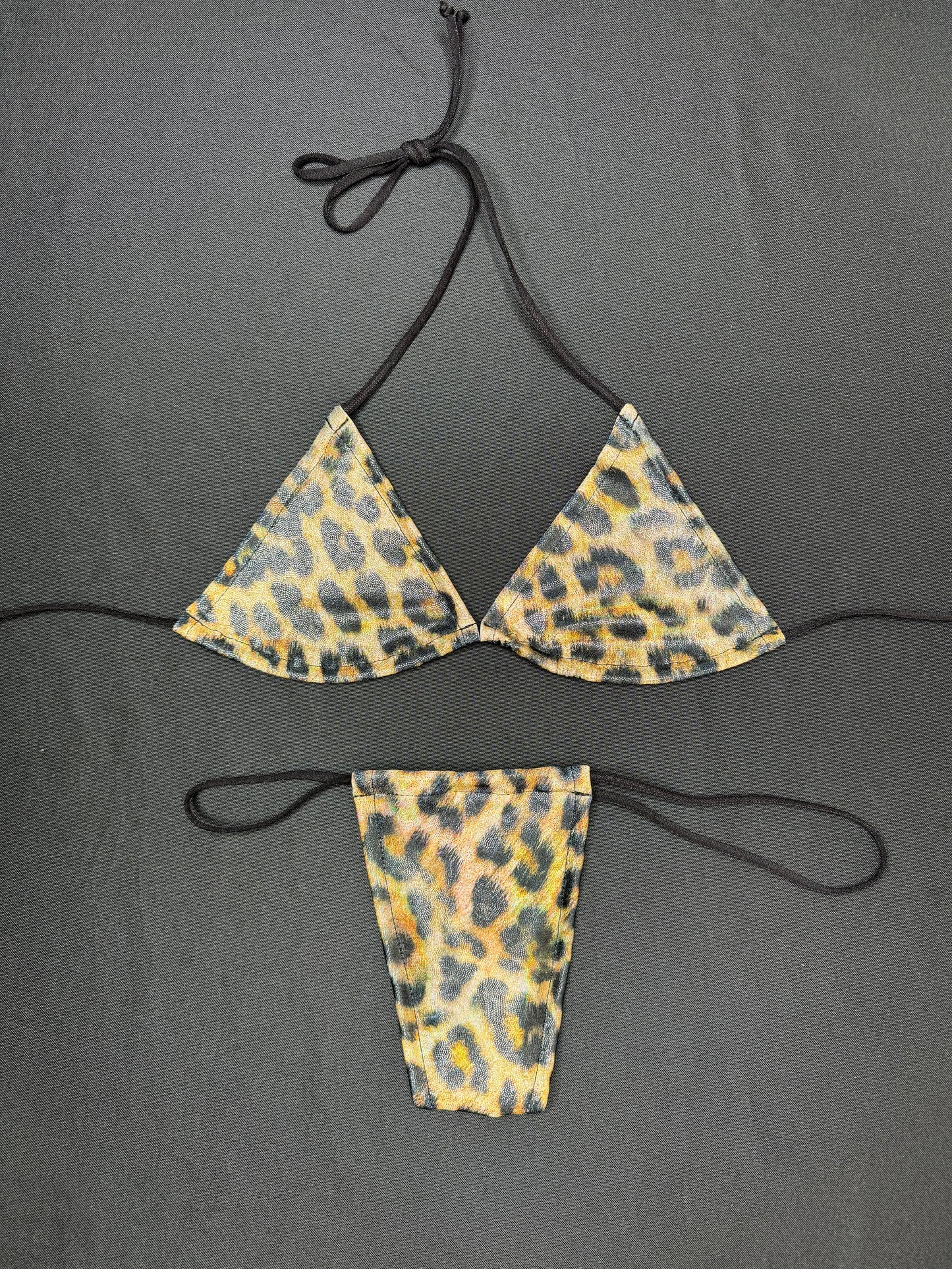 Holographic Cheetah Print Micro Bikini Lingerie Outfit