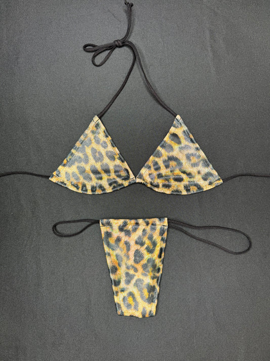 Holographic Cheetah Print Micro Bikini Lingerie Outfit