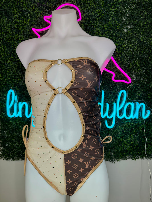 Brown/Gold One-Piece Stripper Outfit