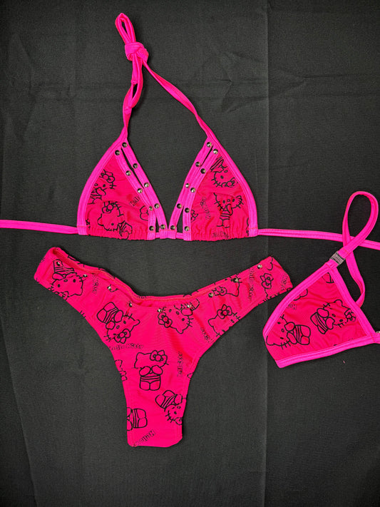 Hot Pink Kitty Two-Piece Lingerie Bikini Outfit