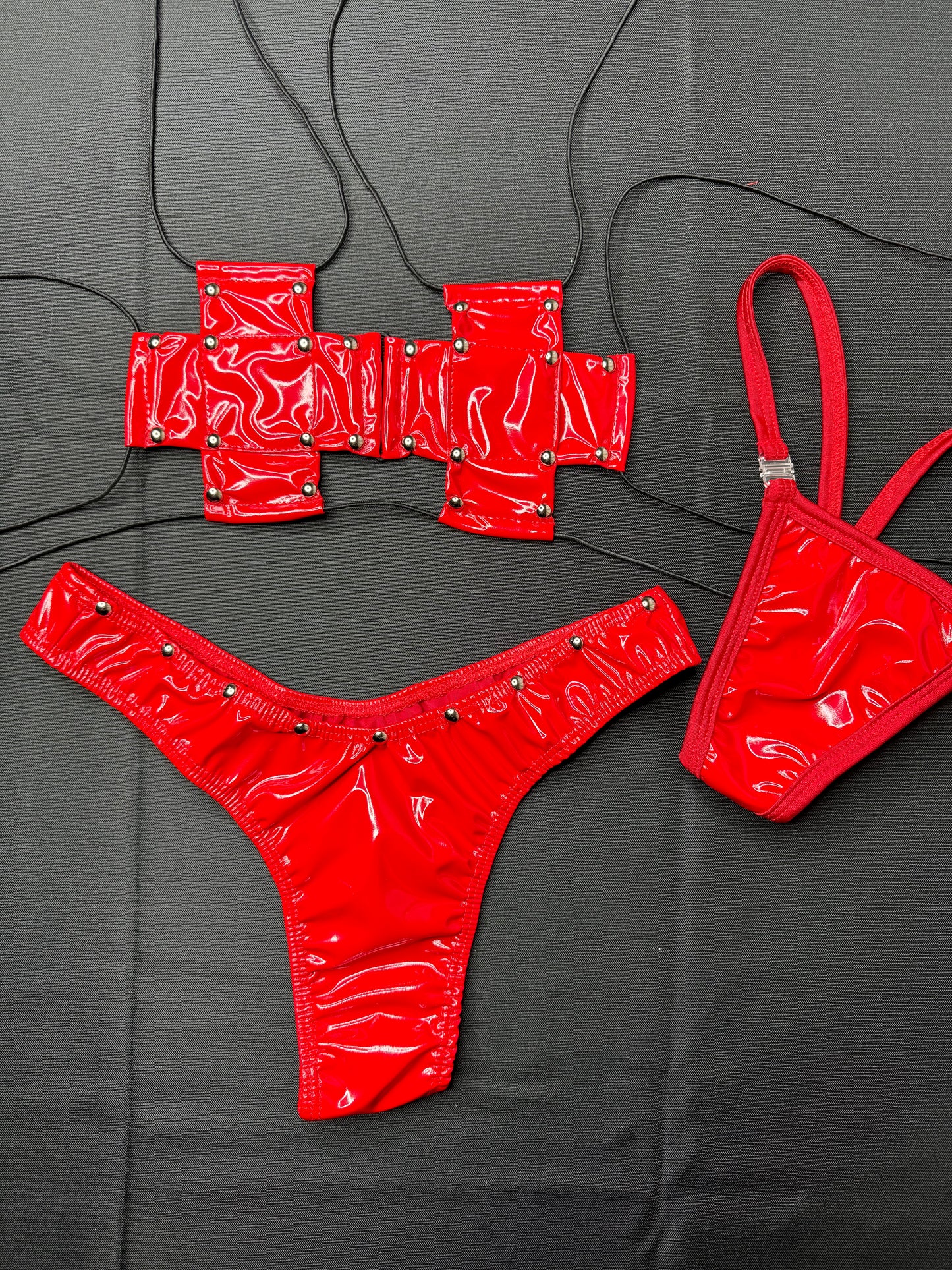 Red Latex Valentine’s Day Bikini Stripper Outfit