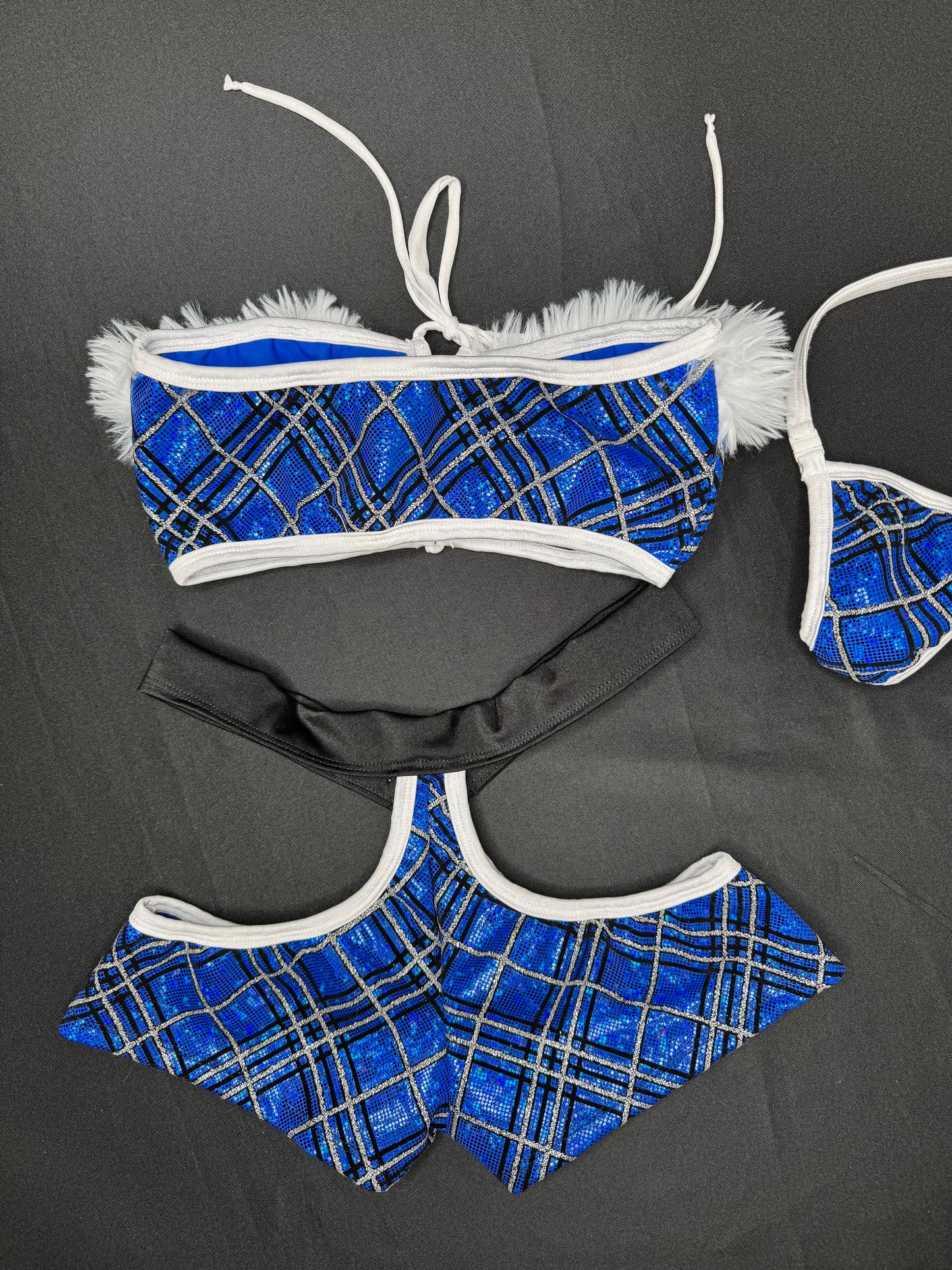 Blue Plaid/White Fur Tube Top/Shorts Christmas Lingerie Outfit