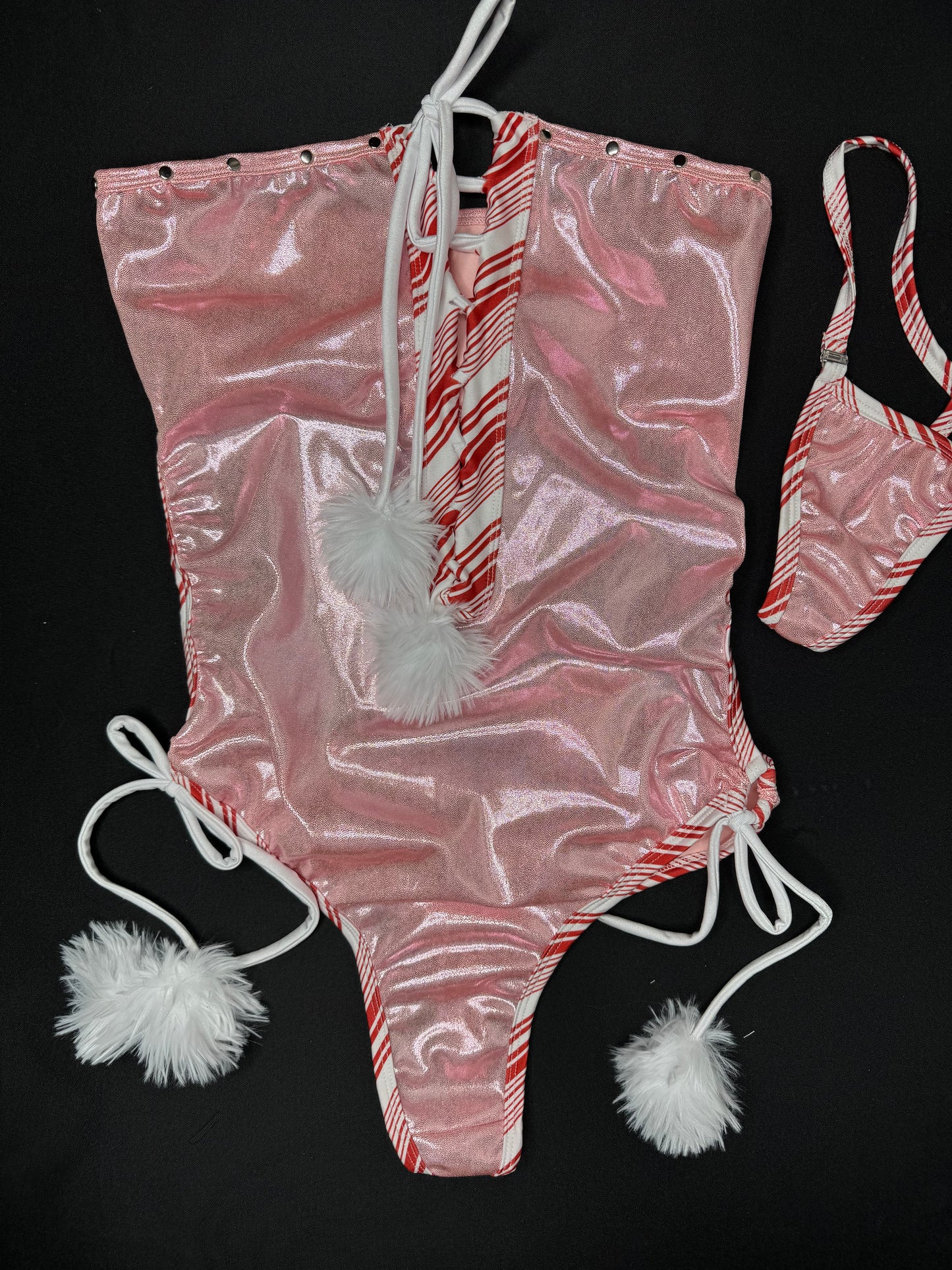 Microdot Pink/Candy Cane One-Piece Christmas Lingerie Outfit