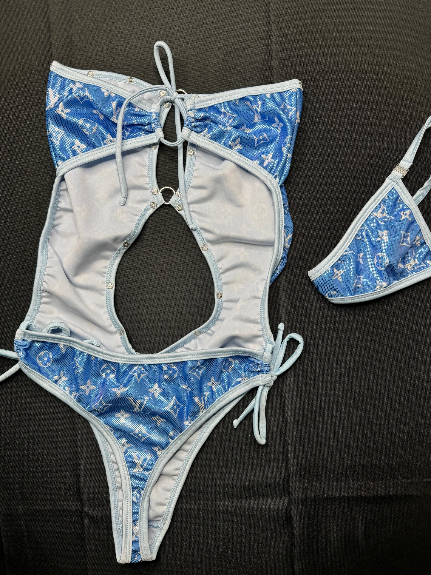 Metallic Baby Blue One-Piece Exotic Dancer Outfit