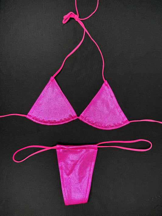 Hot Pink Microdot Two-Piece Micro Bikini Lingerie Outfit