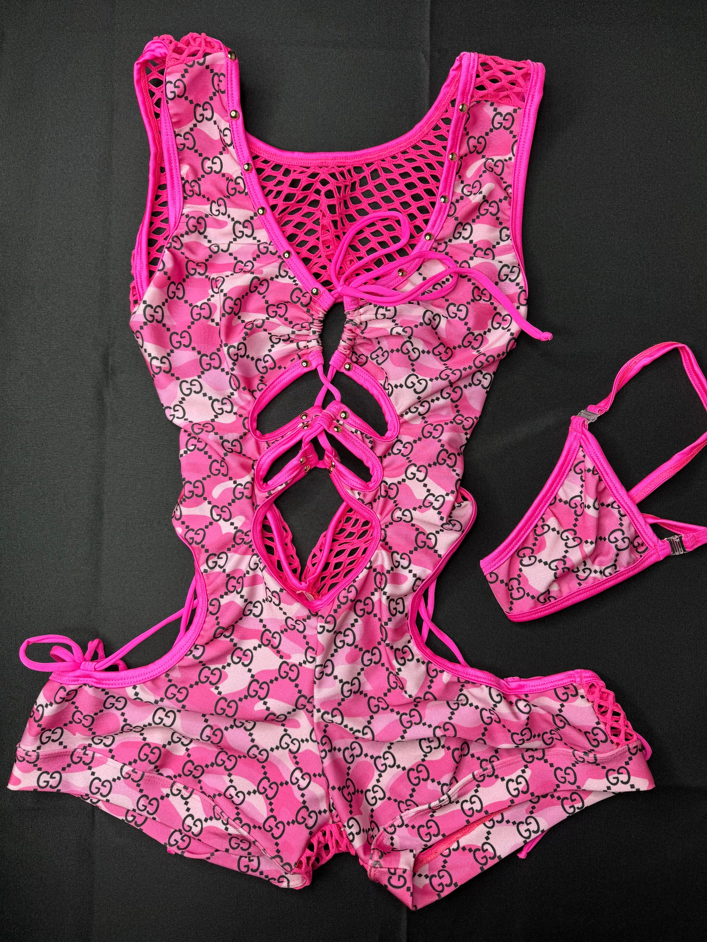Hot Pink Camouflage One-Piece Exotic Dancer Outfit