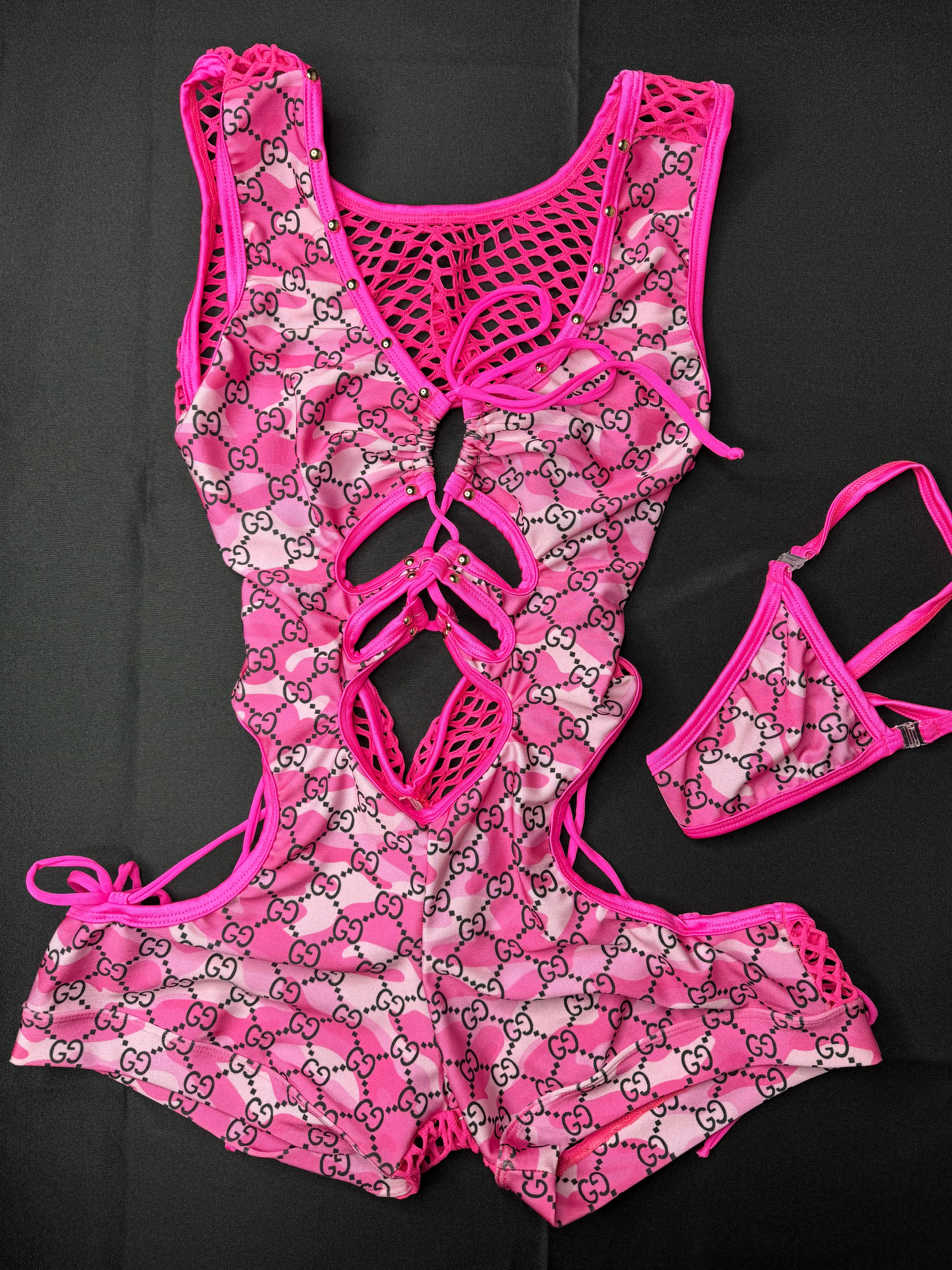 Hot Pink Camouflage One-Piece Exotic Dancer Outfit