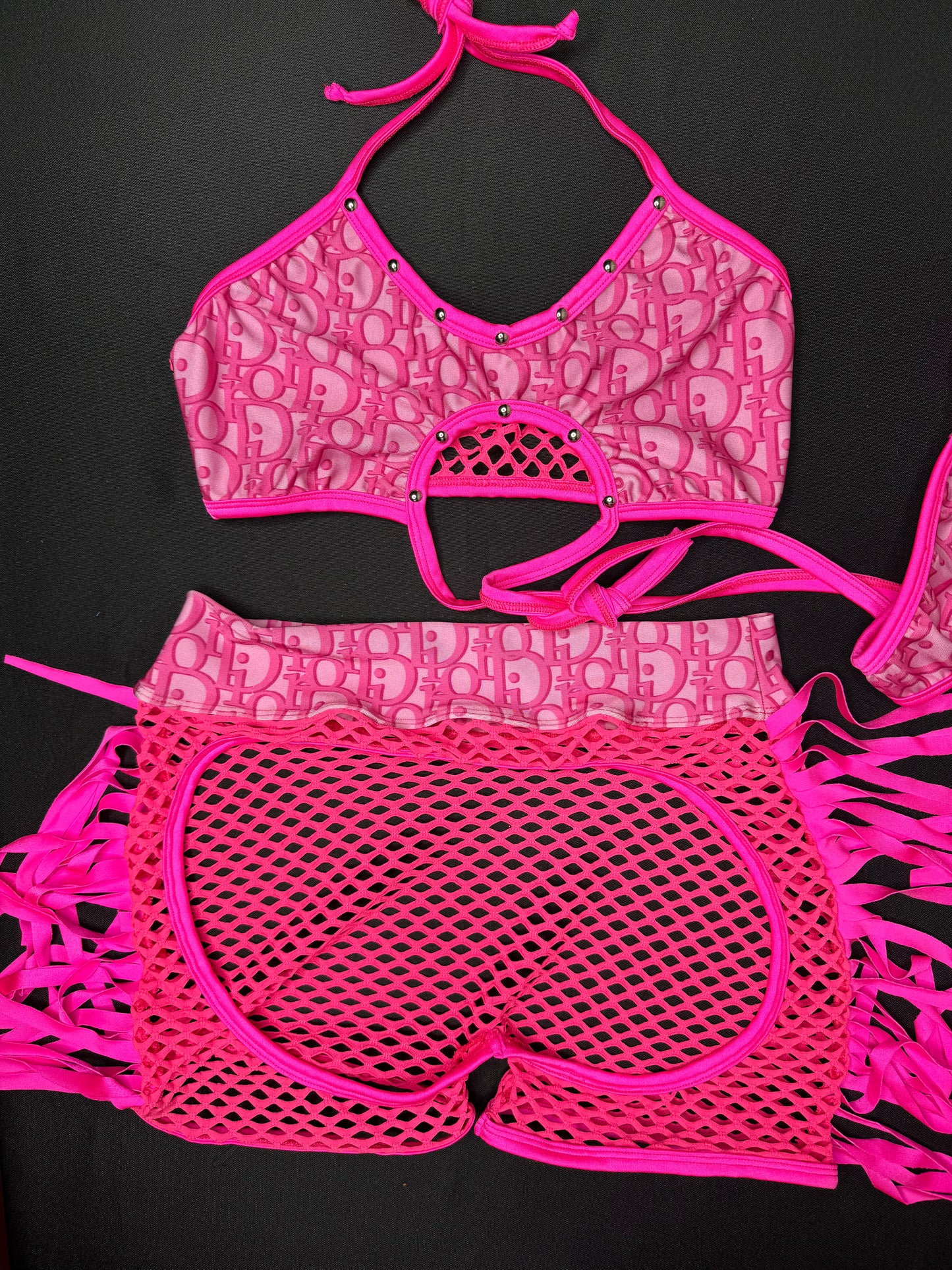 Hot Pink/Pink Sports Bra/Chap Shorts Two-Piece Lingerie Outfit