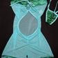 Metallic Green/Blue Mesh One-Piece Lingerie Outfit