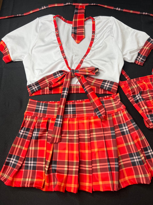 Orange/White Plaid Two-Piece Skirt School Girl Exotic Dancer Outfit