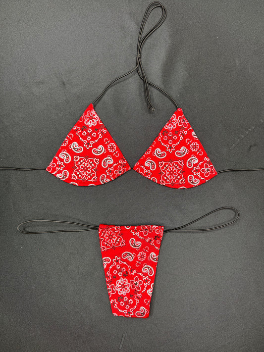 Red Bandana Two-Piece Micro Bikini Lingerie Outfit