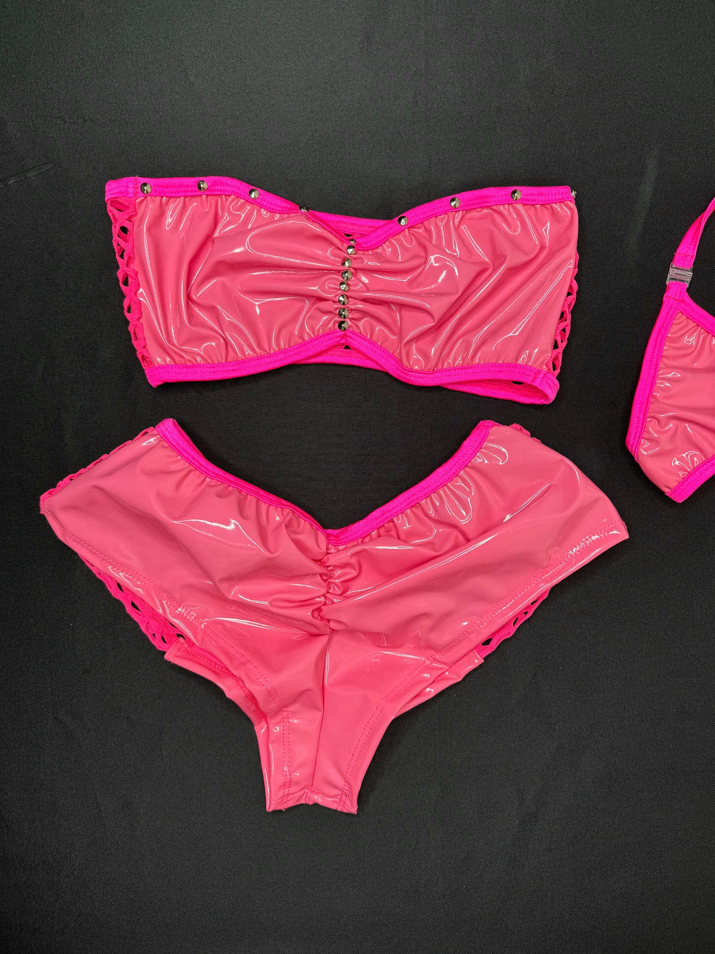 Hot Pink Latex Tube Top/Shorts Two-Piece Lingerie Outfit